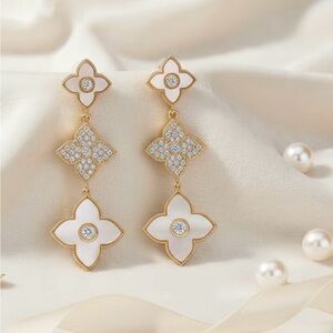 Elegant Gold and White Dangle Earrings